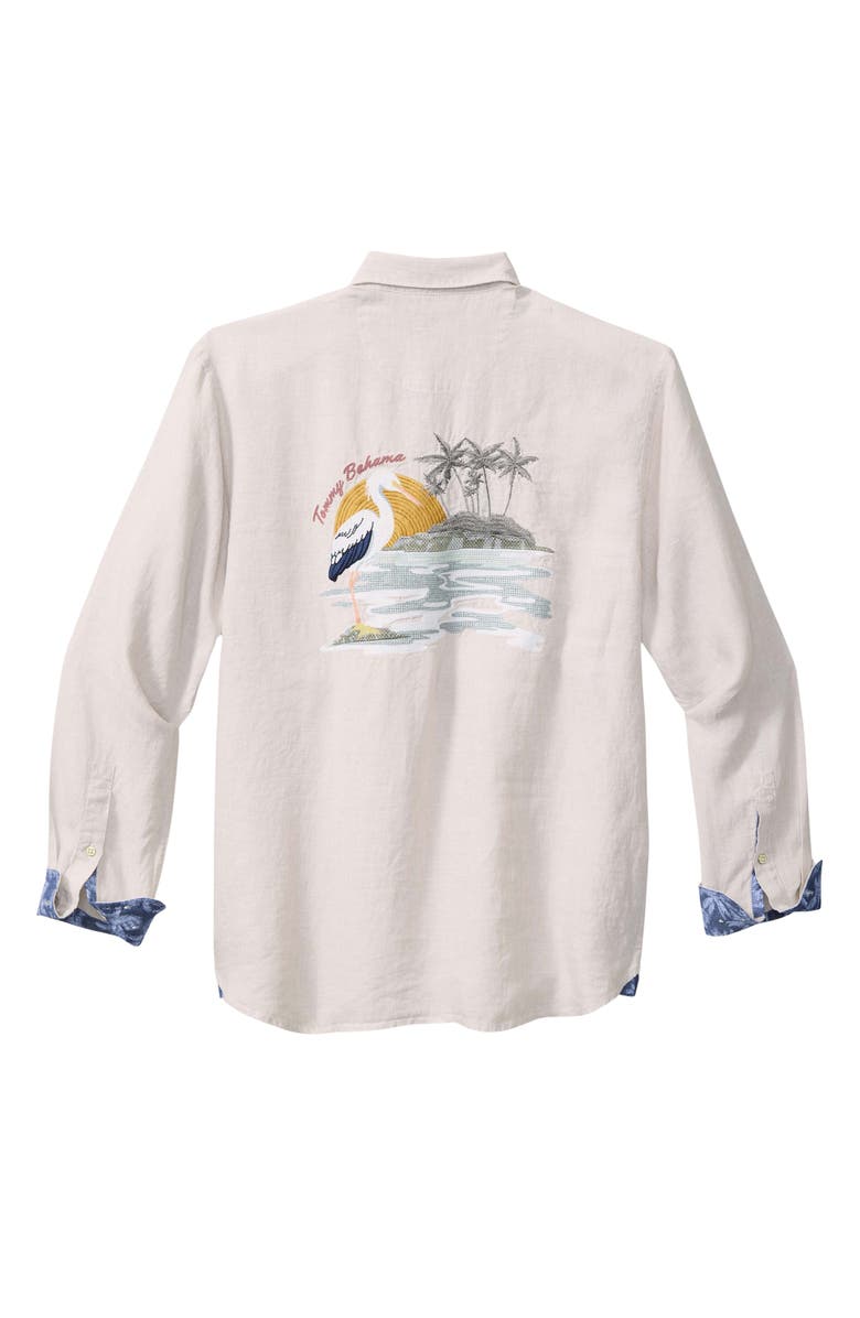 Tommy Bahama Del Mar Island Embroidered Linen Button-Up Shirt, Alternate, color, Natural