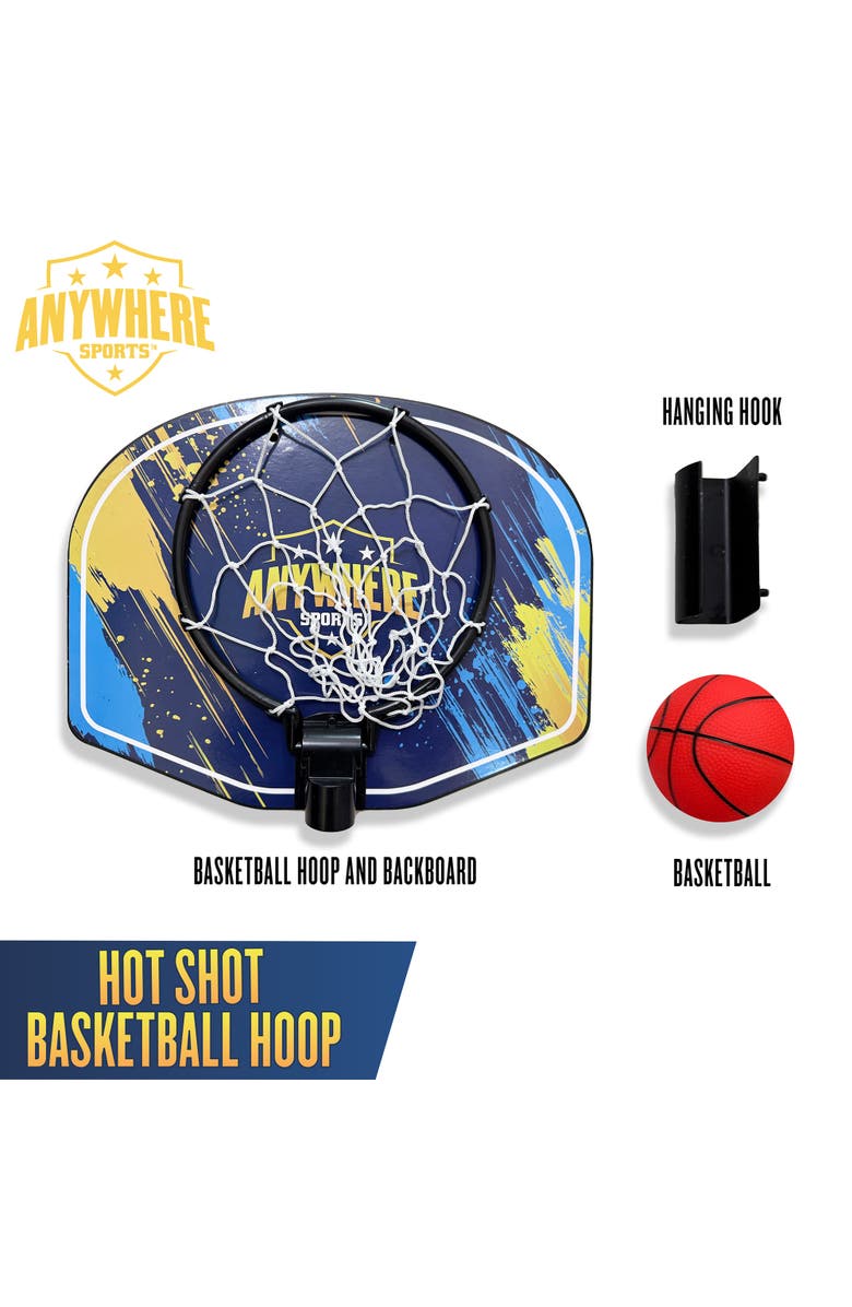 Anywhere Sports Hot Shot Basketball Hoop | 6" Foam Ball & Overdoor Backboard, Alternate, color, 