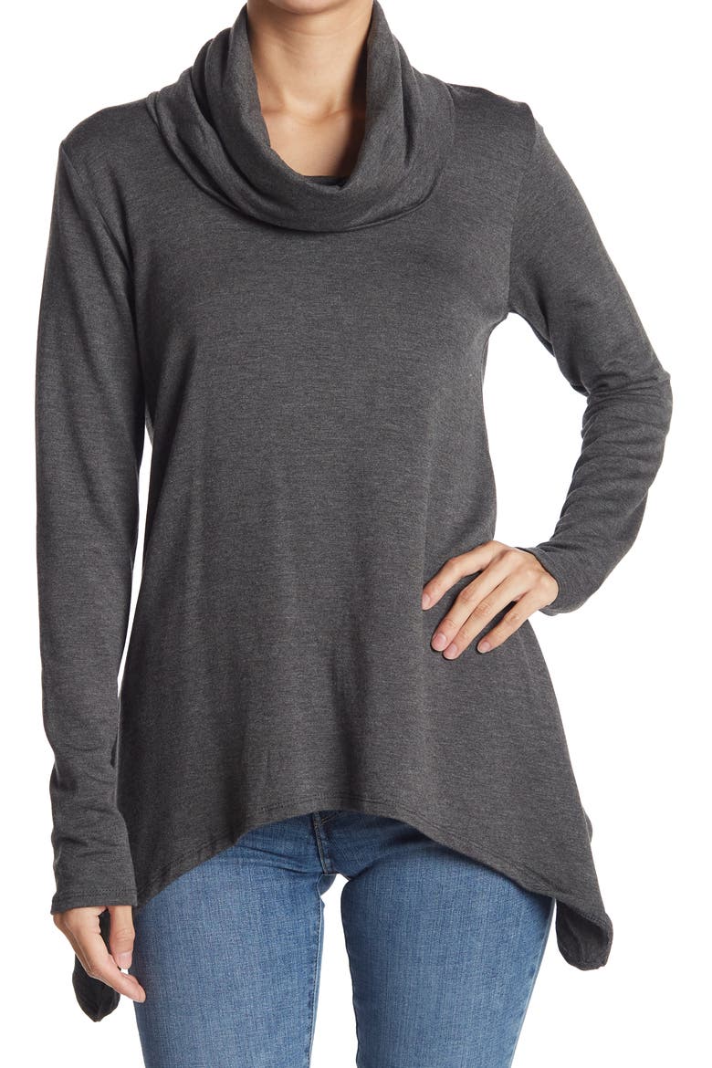Swing Hem Cowl Neck Sweater, Main, color, CHARCOAL PRINT 1