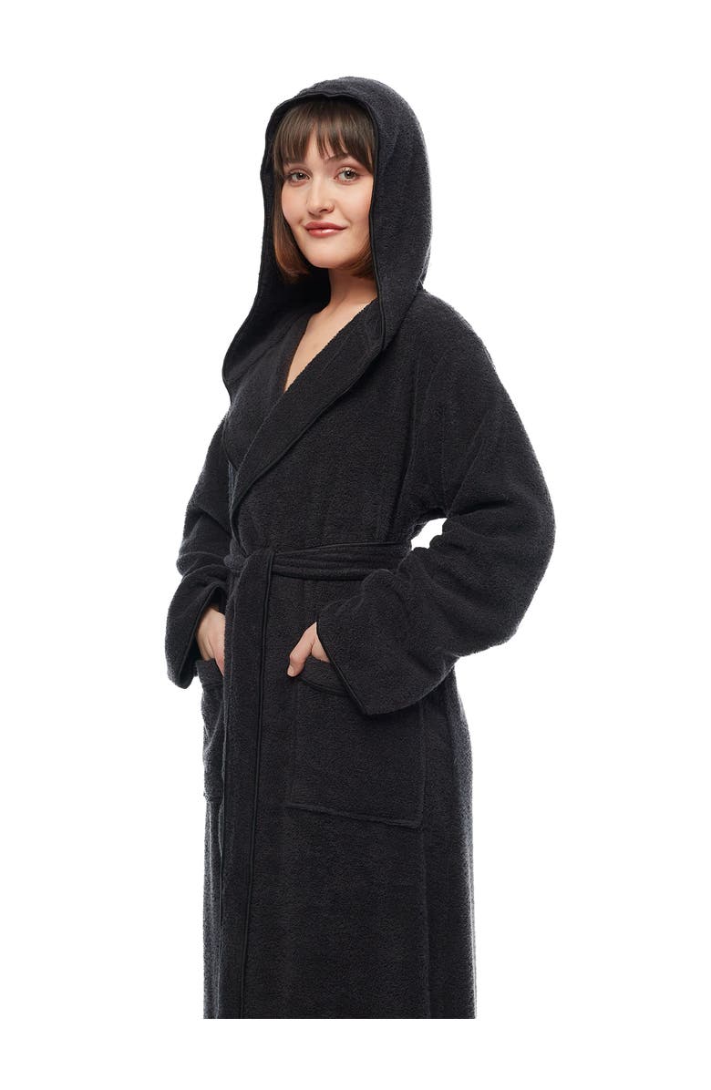 ARUS Aura Women's Ankle Length Long Cotton Robe with Hood, Alternate, color, Black