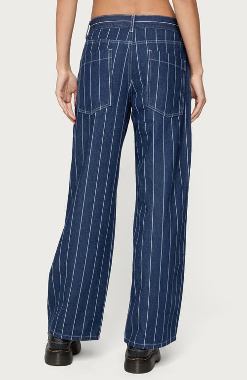 Edikted Kyler Pinstripe Wide Leg Low Rise Jeans In Blue