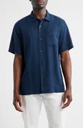 Tommy Bahama Herringbone Short Sleeve Silk Button-Up Camp Shirt