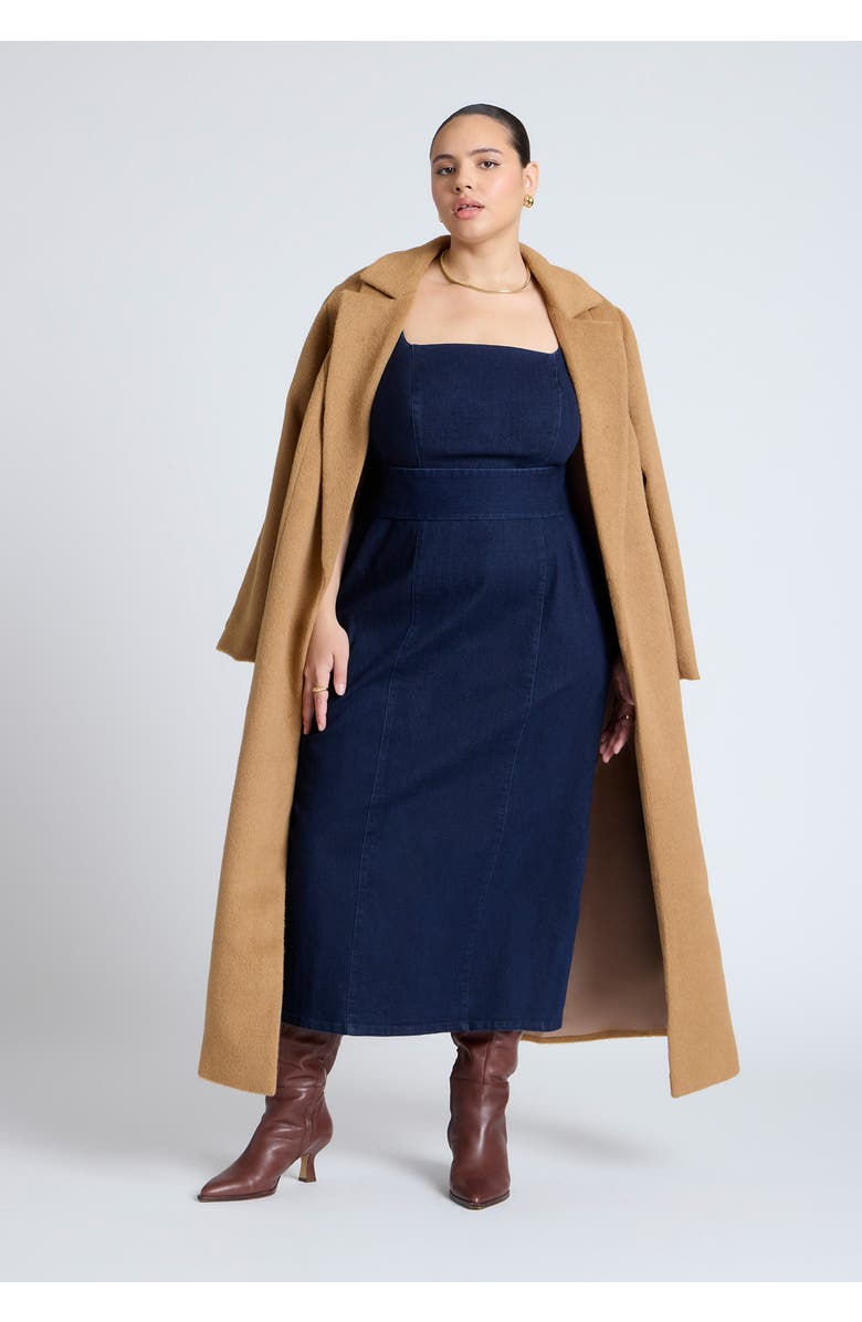 ELOQUII Tie Detail Denim Midi Dress, Alternate, color, Dark Wash