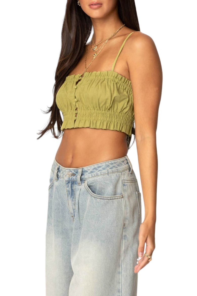 Alda Linen & Cotton Crop Top, Alternate, color, GREEN