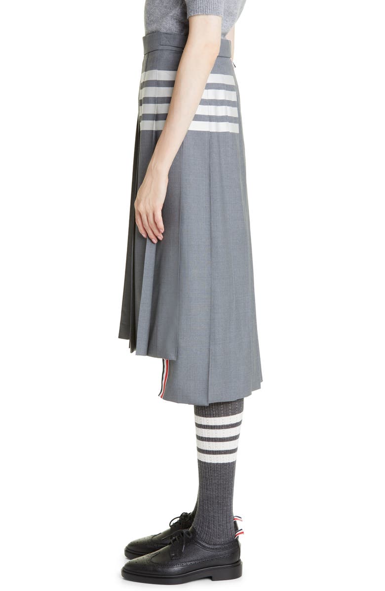 Thom Browne Drop Back Pleated Wool Skirt, Alternate, color, Medium Grey