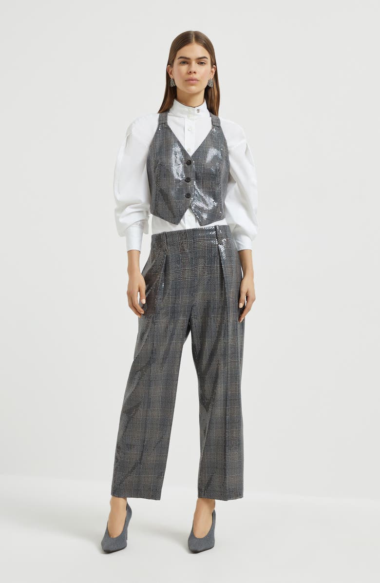 Brunello Cucinelli Prince of Wales trousers with embroidery, Alternate, color, Anthracite