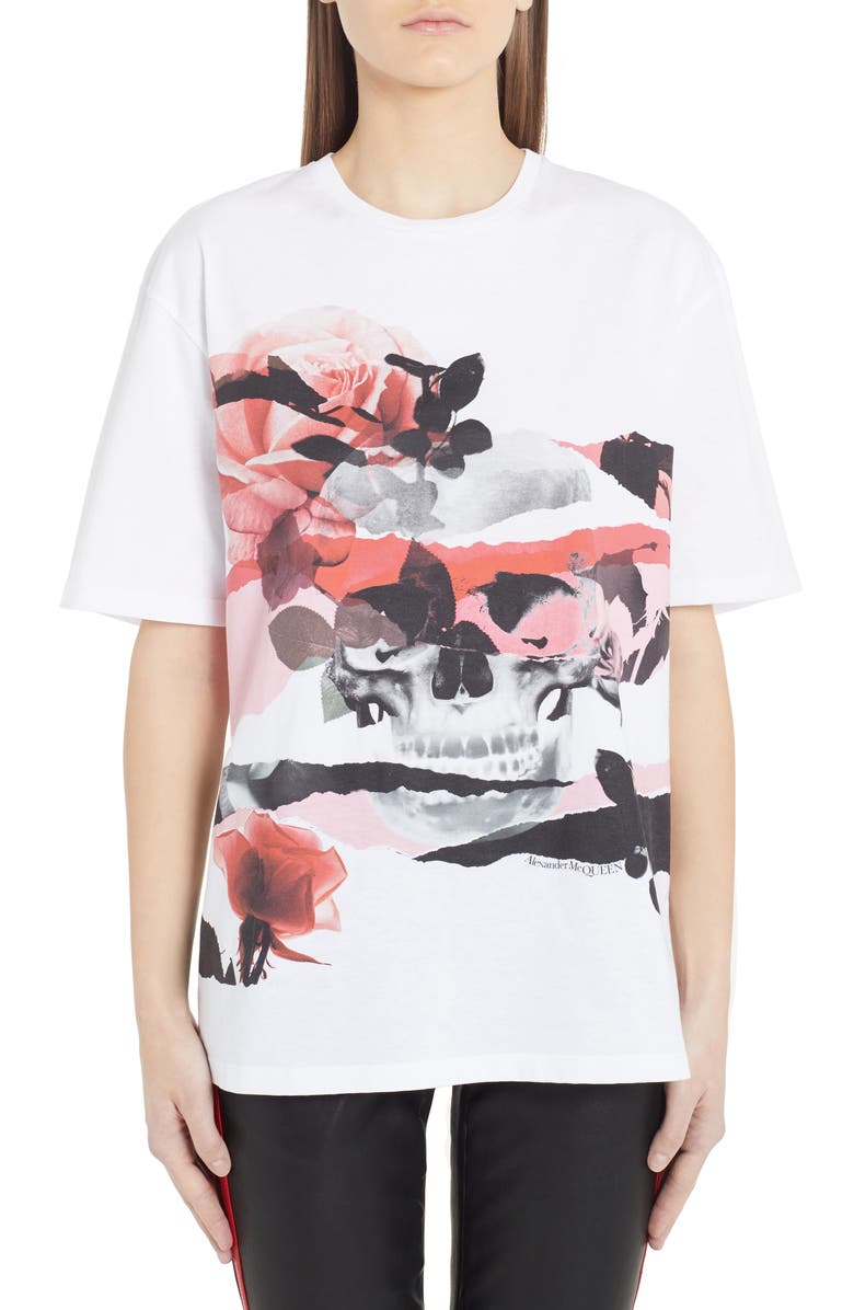 McQueen Alexander McQueen Rose Skull Graphic Tee, Main, color,