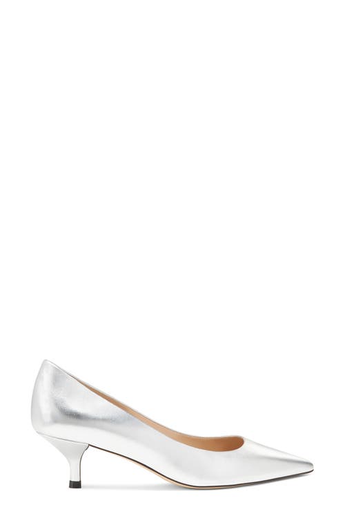 Stuart Weitzman Stuart Metallic Leather Kitten-heel Pumps In Silver