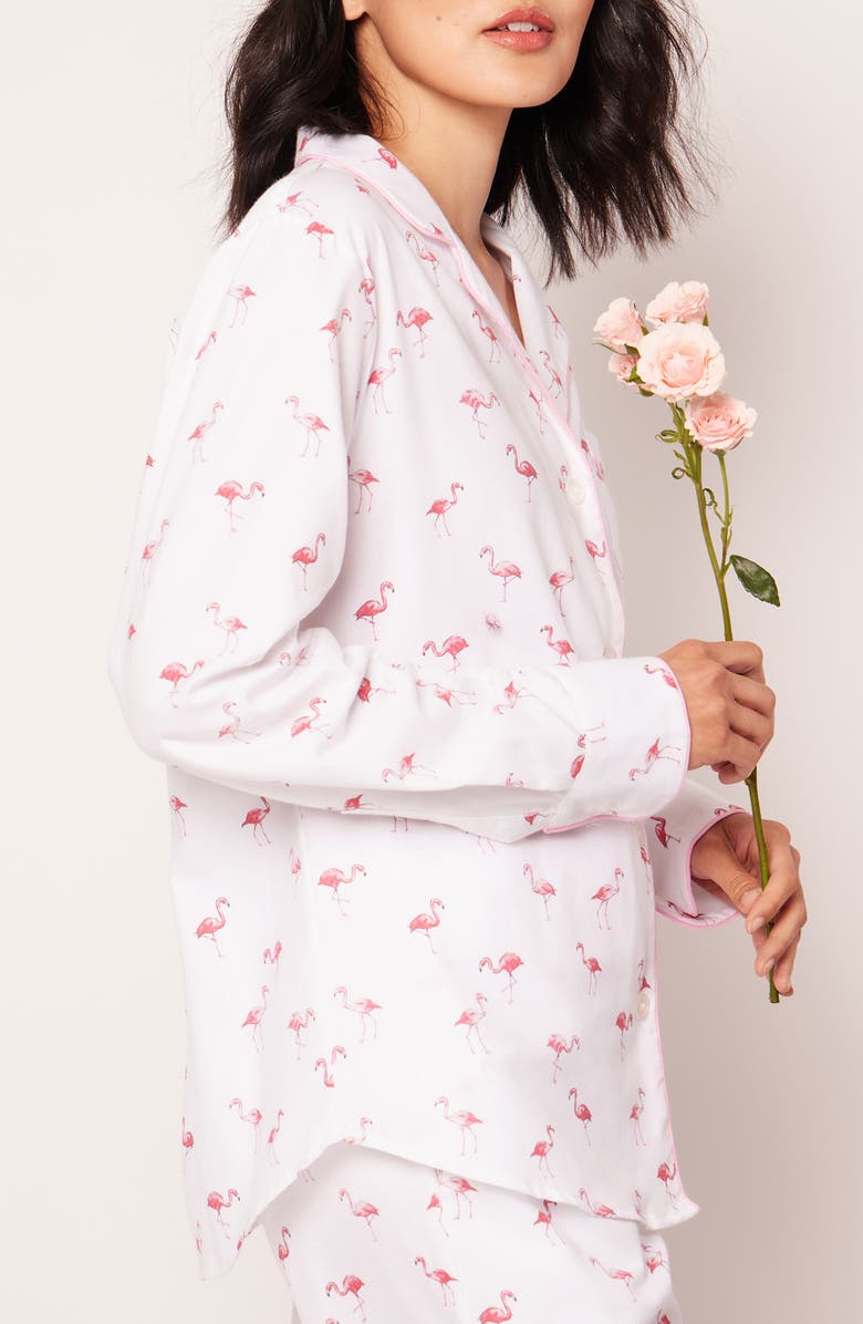Petite Plume Flamingos Cotton Pajamas, Alternate, color, White