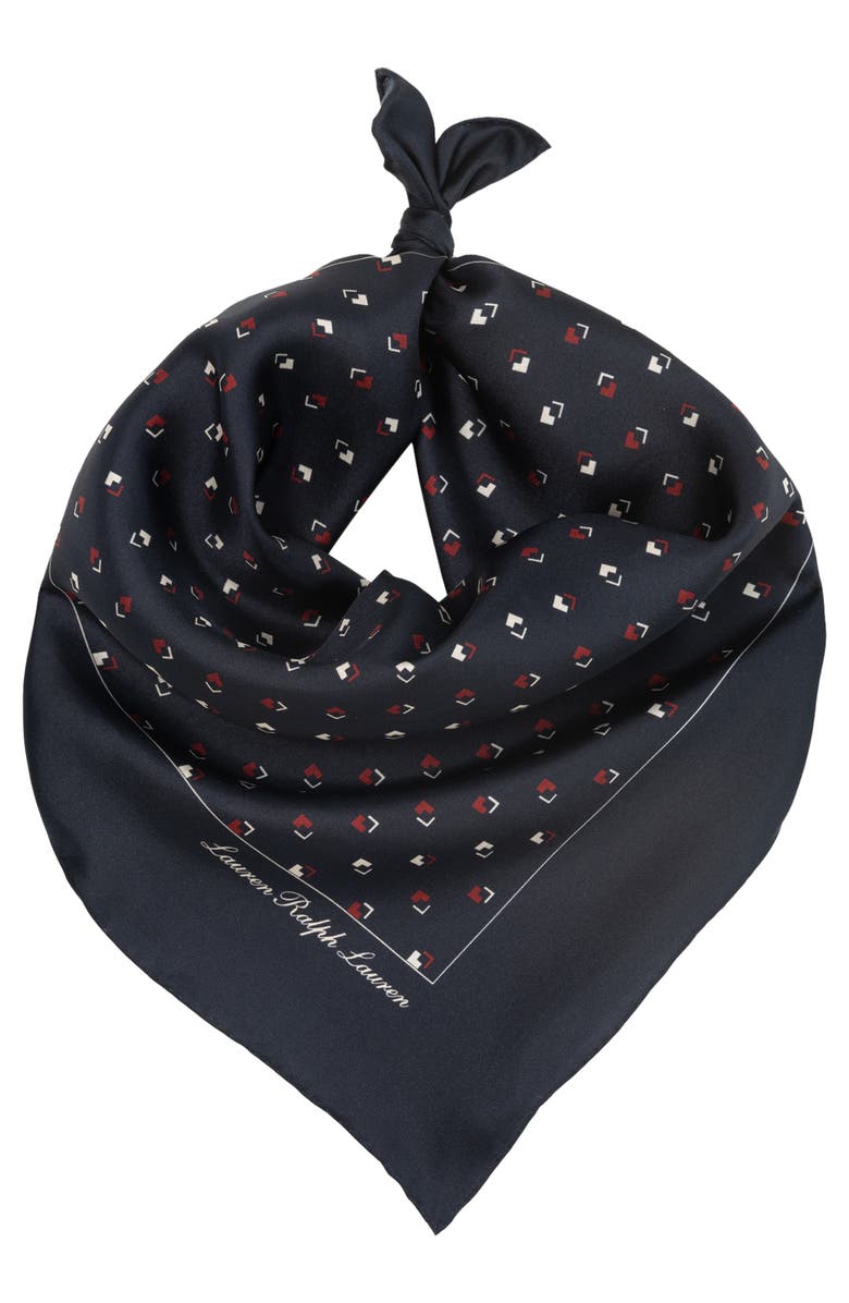 Lauren Ralph Lauren Horse Bit Print Square Silk Scarf, Alternate, color, Navy/ Cream