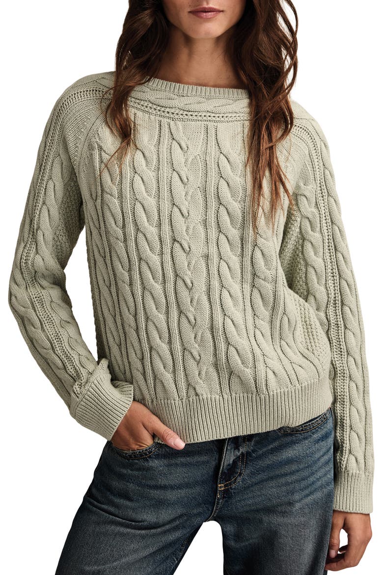 Cable Stitch Boat Neck Cotton Sweater, Main, color, AQUA GRAY