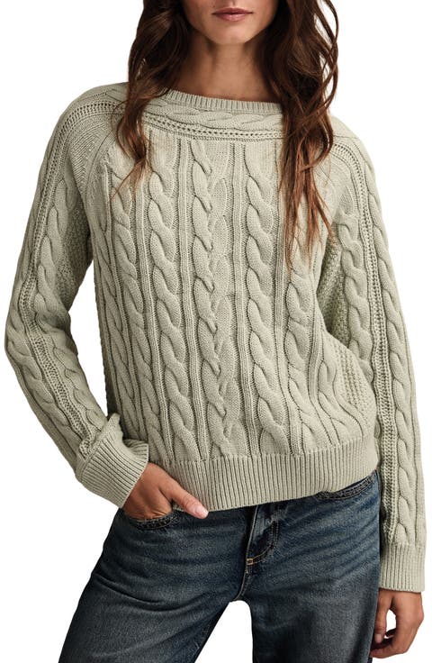 Cable Stitch Boat Neck Cotton Sweater