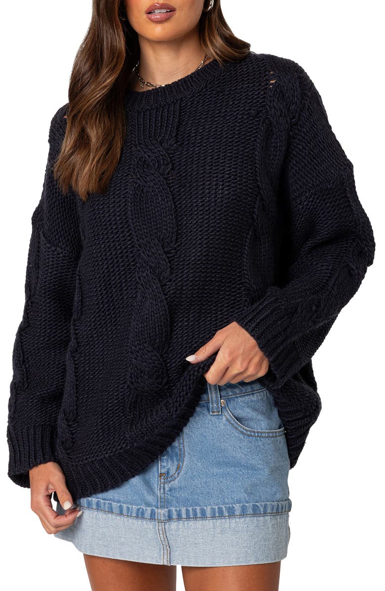 EDIKTED Aline Cable Stitch Oversized Sweater, Main, color,