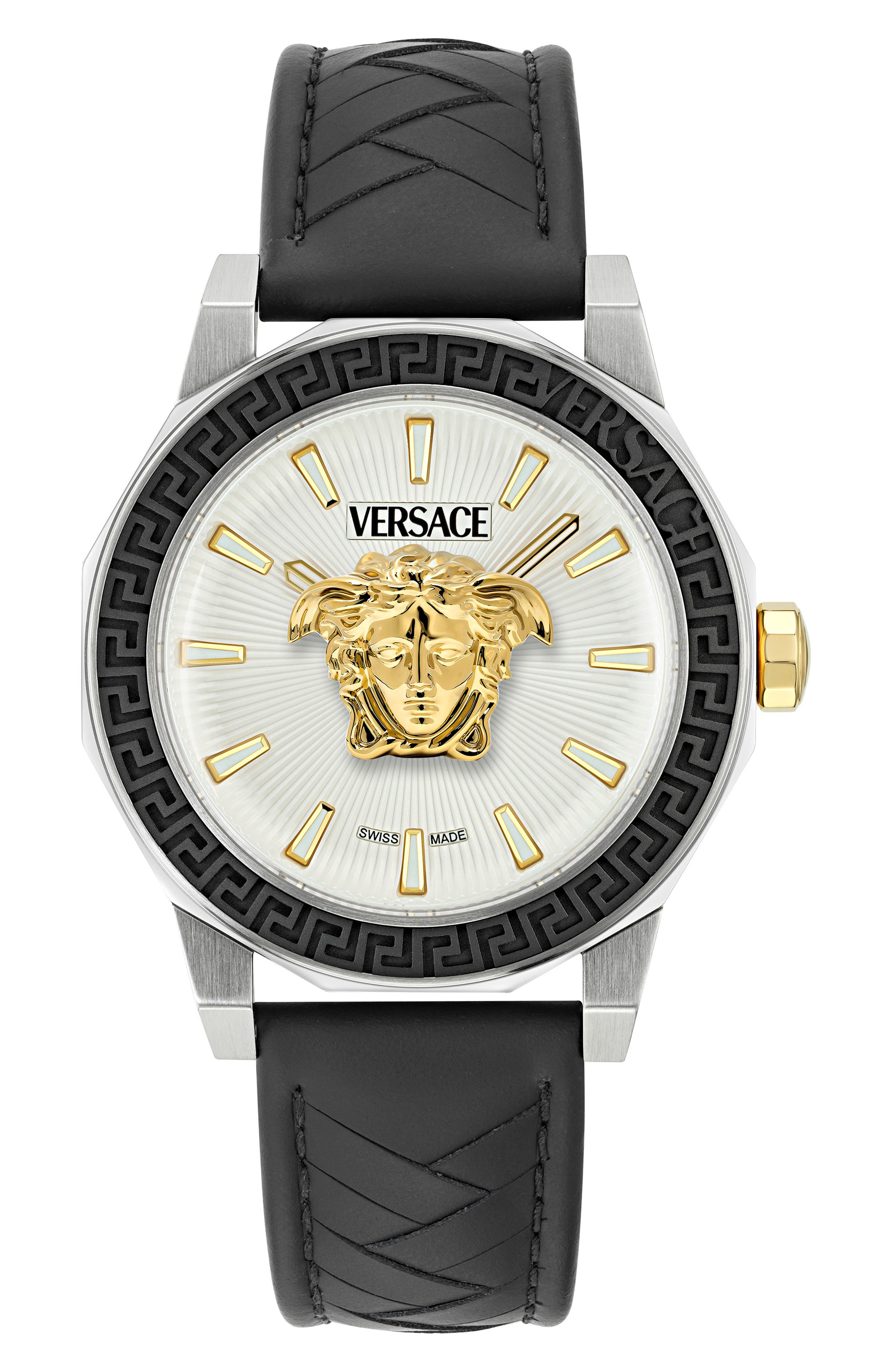 Versace Medusa Deco Leather Strap Watch, 43mm