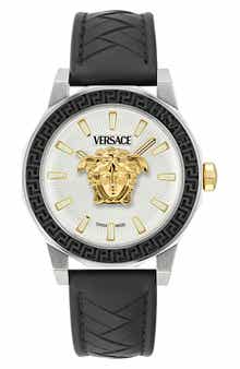 Versace Medusa Deco Leather Strap Watch, 43mm