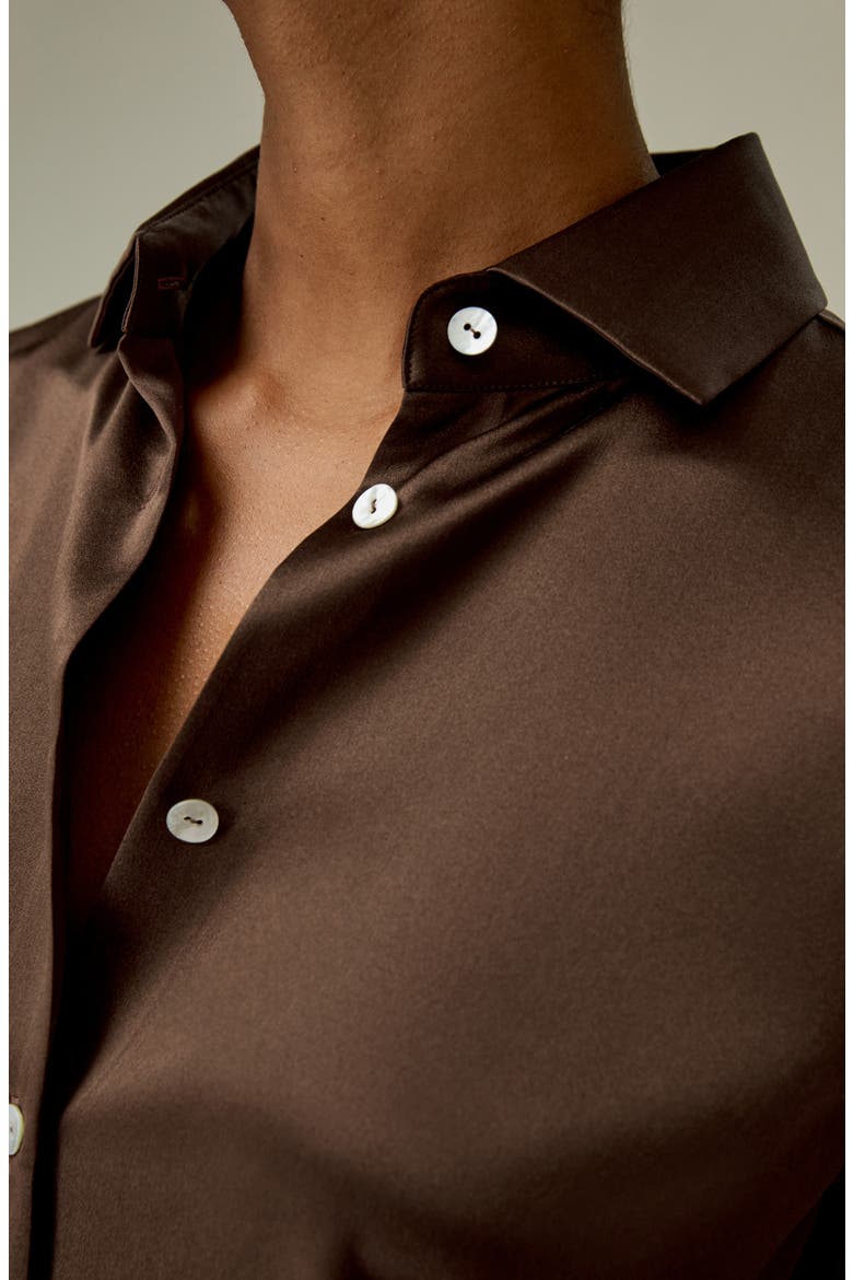 Women's Spread Collar Silk Shirt, Alternate, color, Chocolate