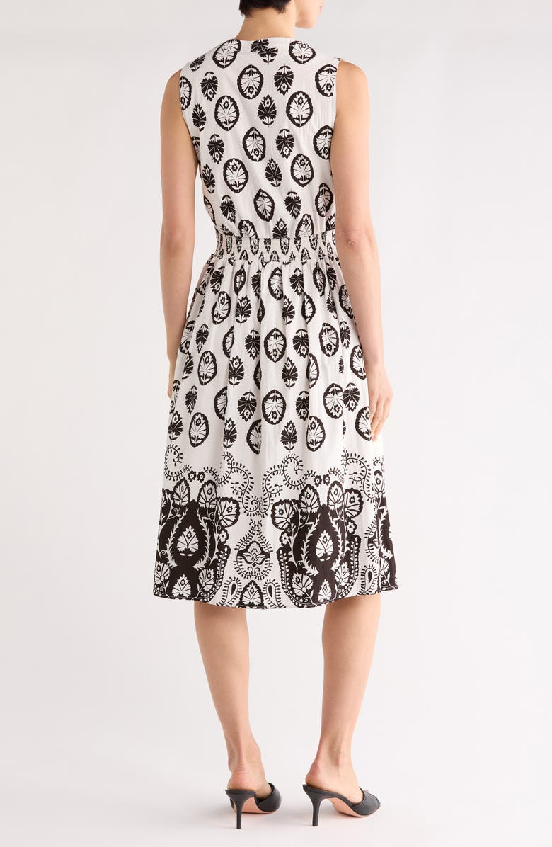 T Tahari Split Neck Medallion Print Midi Dress, Alternate, color, Medallion Placed Print