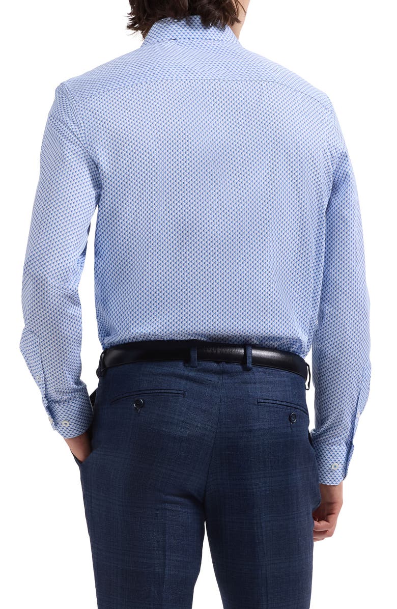 Bugatchi Axel Shaped Fit Geo Print Cotton Button-Up Shirt, Alternate, color, Classic Blue