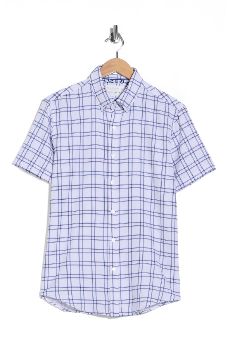 Windowpane Plaid Short Sleeve Stretch Button-Down Shirt, Alternate, color, WHITE/ BLUE