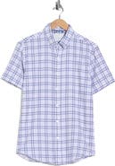 DENIM AND FLOWER Windowpane Plaid Short Sleeve Stretch Button-Down Shirt