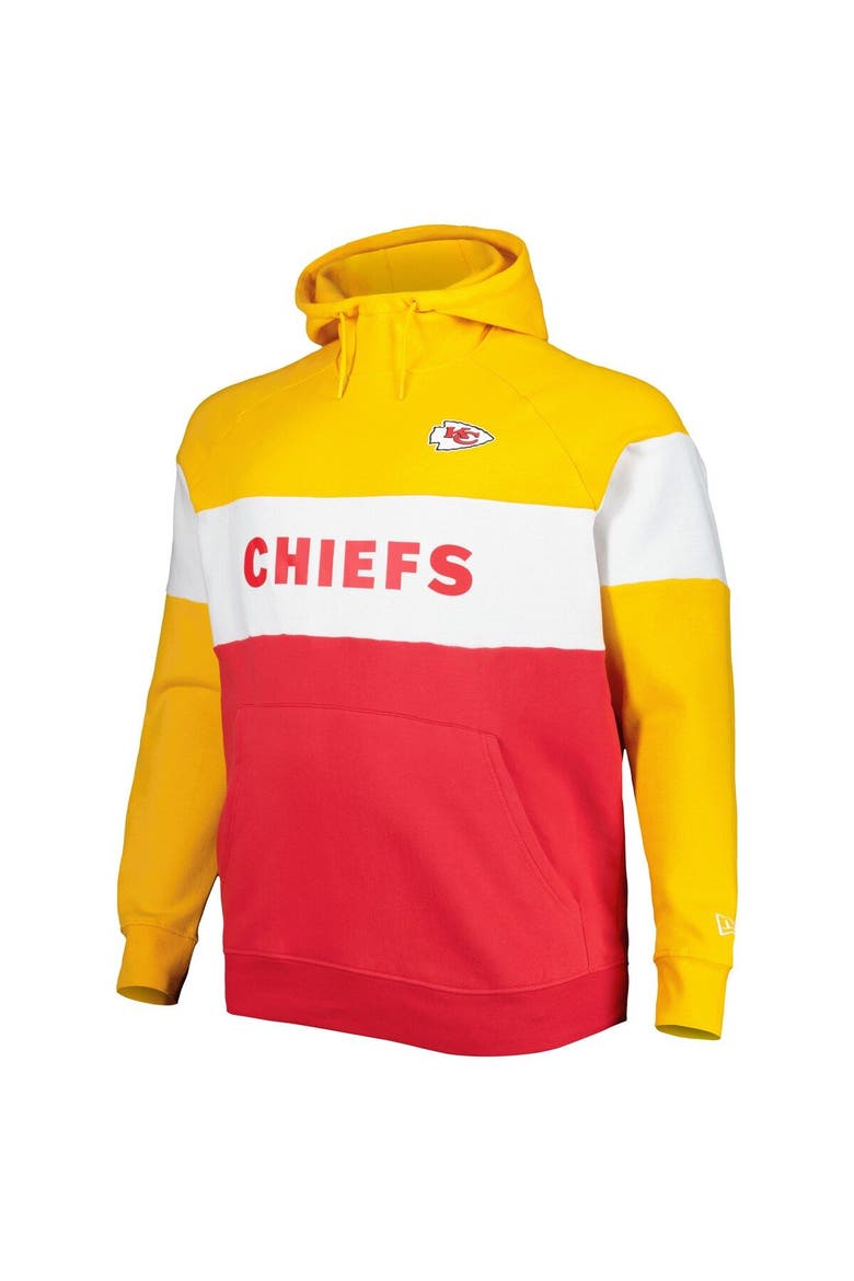 Men's New Era Gold/Red Kansas City Chiefs Big & Tall Current Team Colorblock Fleece Raglan Pullover Hoodie, Alternate, color, Red