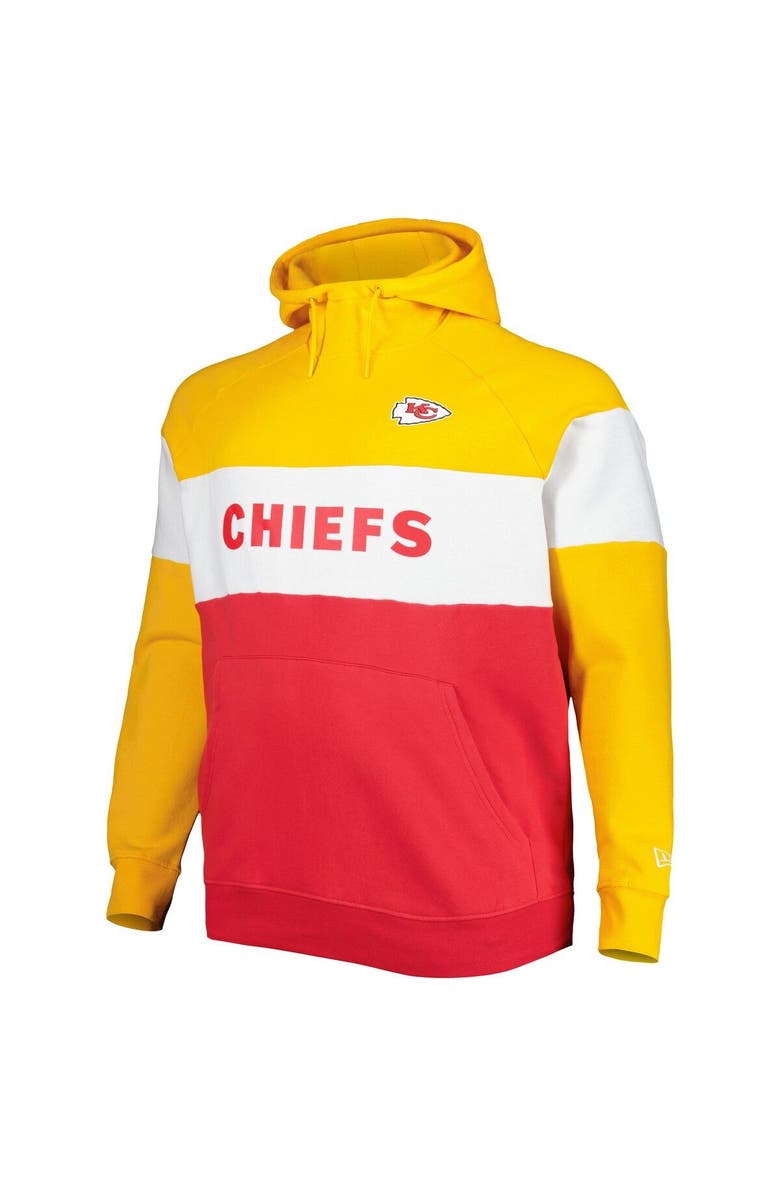 New Era Men's New Era Gold/Red Kansas City Chiefs Big & Tall Current Team Colorblock Fleece Raglan Pullover Hoodie, Alternate, color, Red