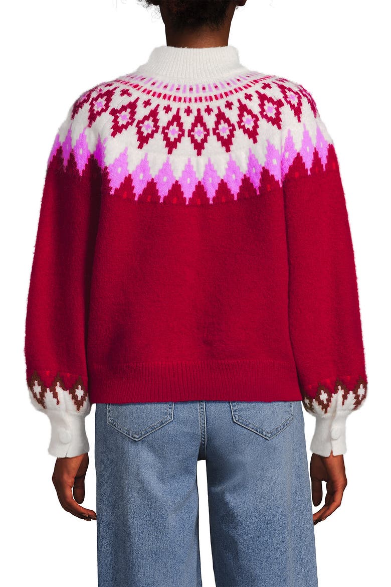 Fuzzy Turtleneck Lantern Sleeve Jacquard Sweater, Alternate, color, Rich Red Fairisle