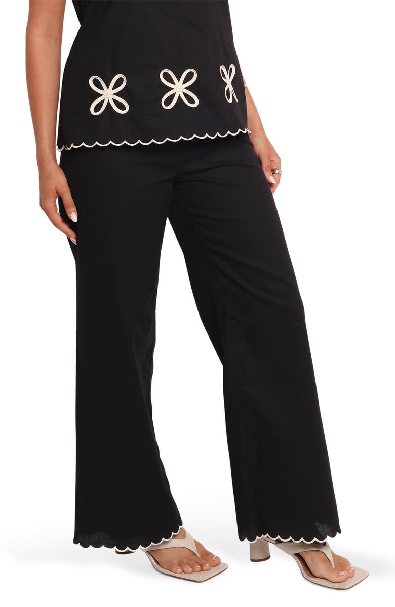 Petal & Pup Semika Scalloped Hem Wide Leg Pants, Alternate, color, Black
