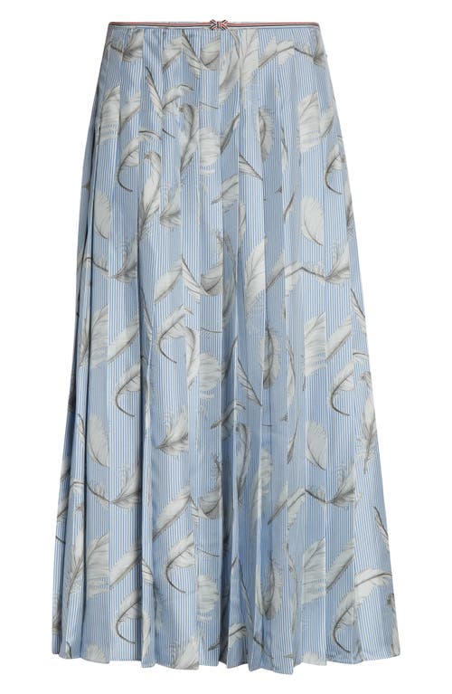 Thom Browne Pleated Feather Print Silk Twill Midi Skirt