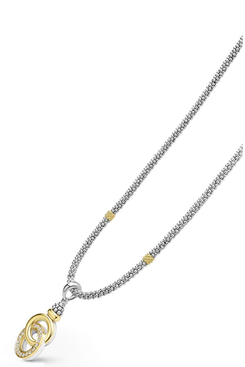 Signature Caviar Two-Tone Interlocking Diamond Pendant Necklace, Alternate, color, TWO-TONE