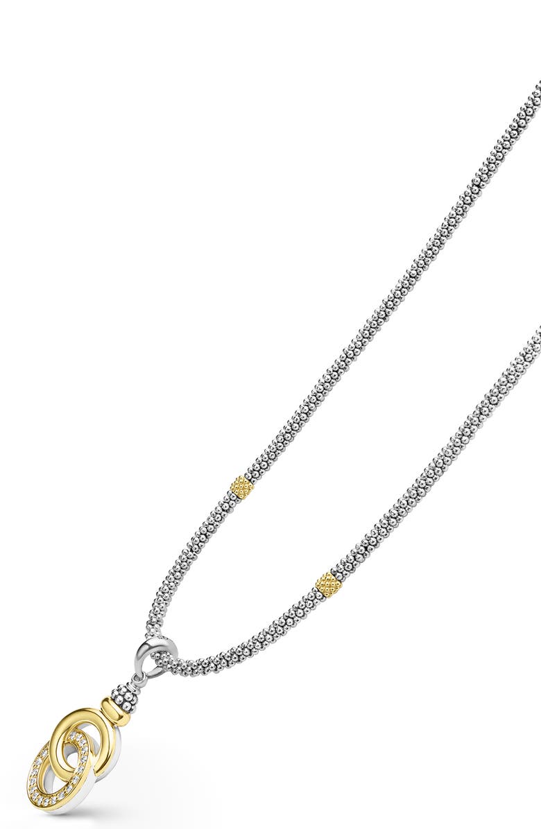 LAGOS Signature Caviar Two-Tone Interlocking Diamond Pendant Necklace, Alternate, color, Two-Tone