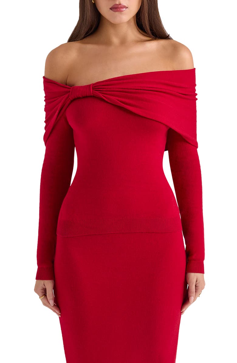 HOUSE OF CB Amaryllis Off the Shoulder Sweater, Alternate, color, Red