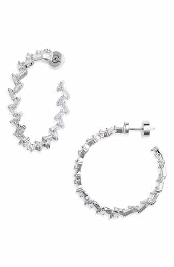 Cubic Zirconia Baguette Hoop Earrings