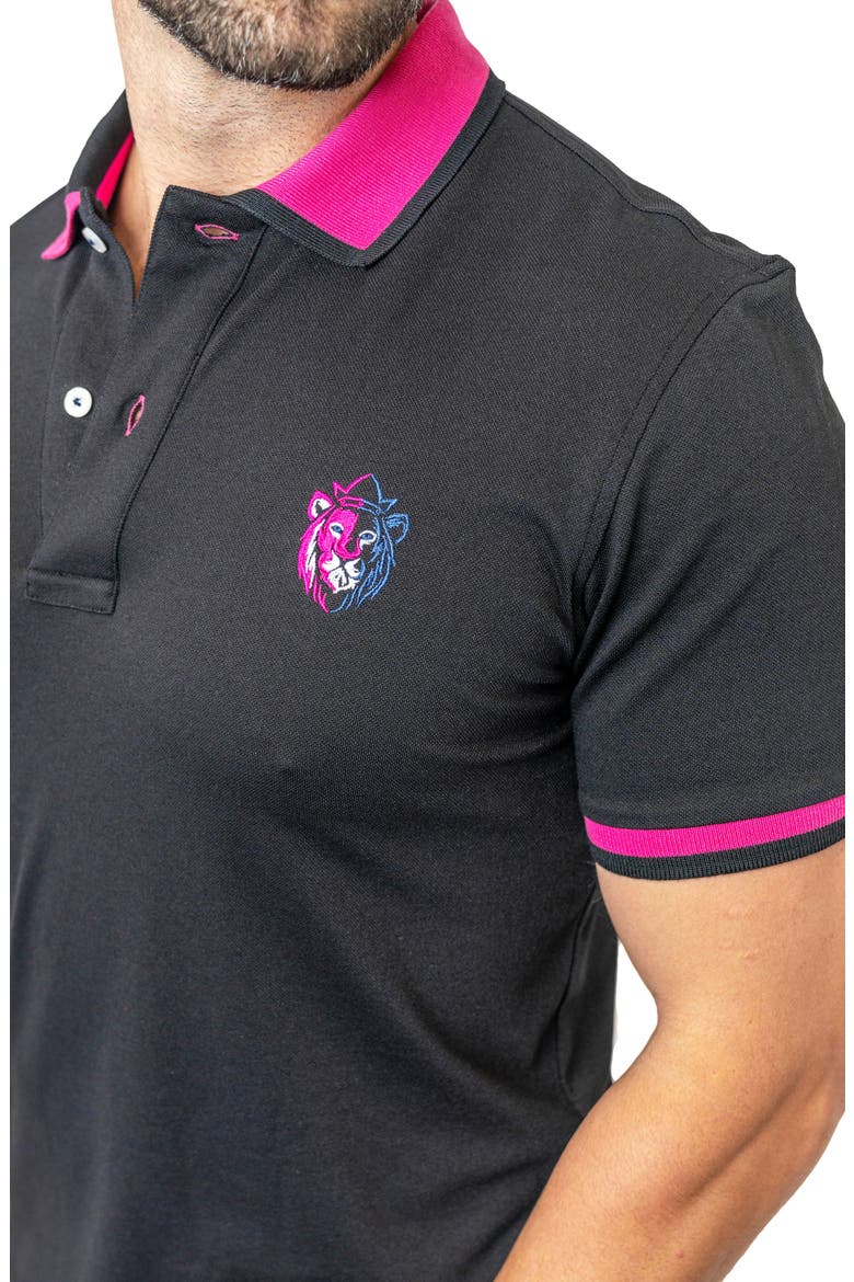 Tipped Delhi Embroidered Polo, Alternate, color, BLACK