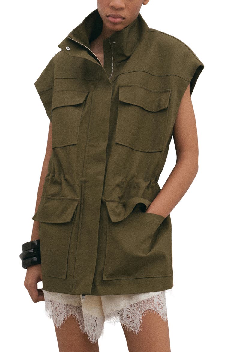 High Neck Pocket Cotton Vest, Main, color, KHAKI