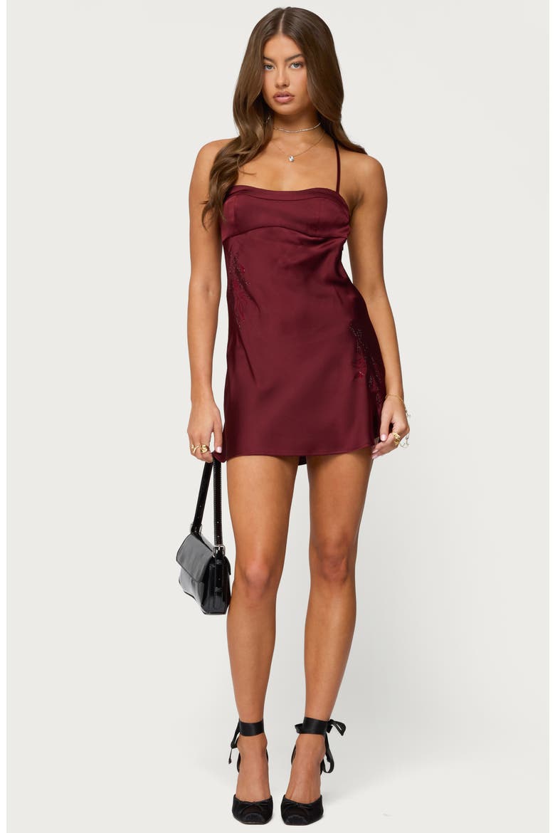 Nalah Satin Minidress, Alternate, color, BURGUNDY