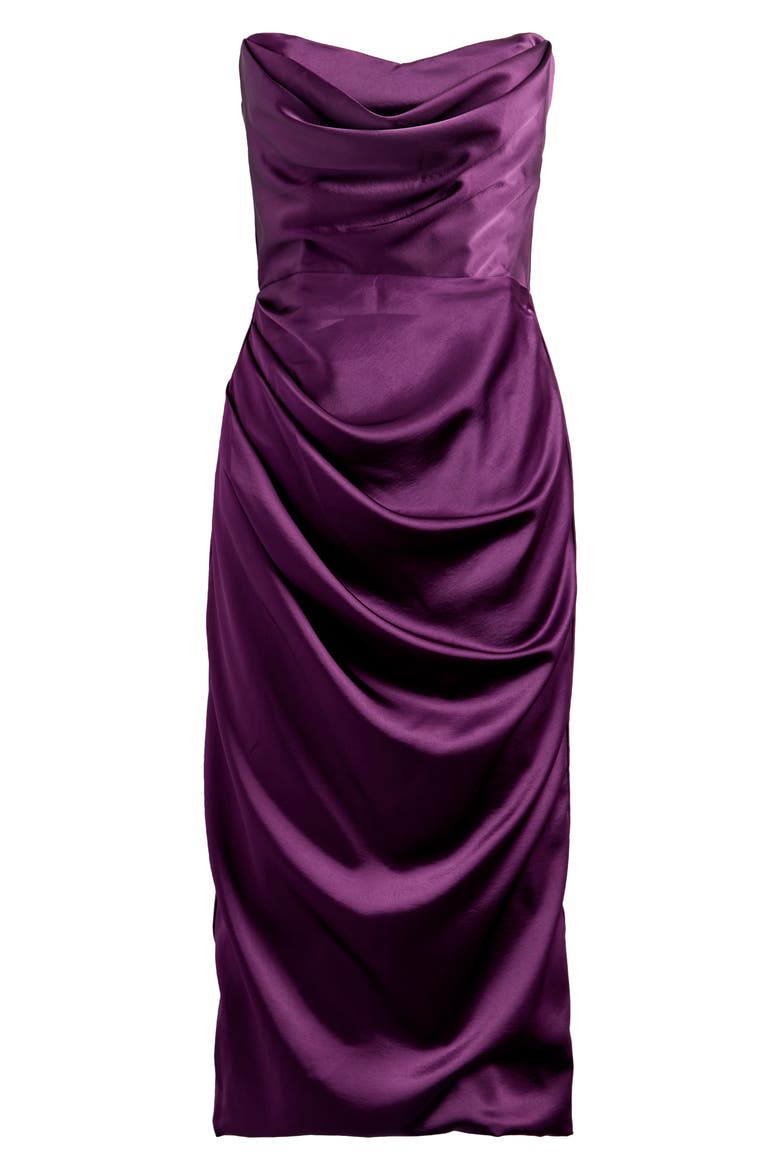 Santana Strapless Satin Midi Dress, Alternate, color, WINTER BLOOM