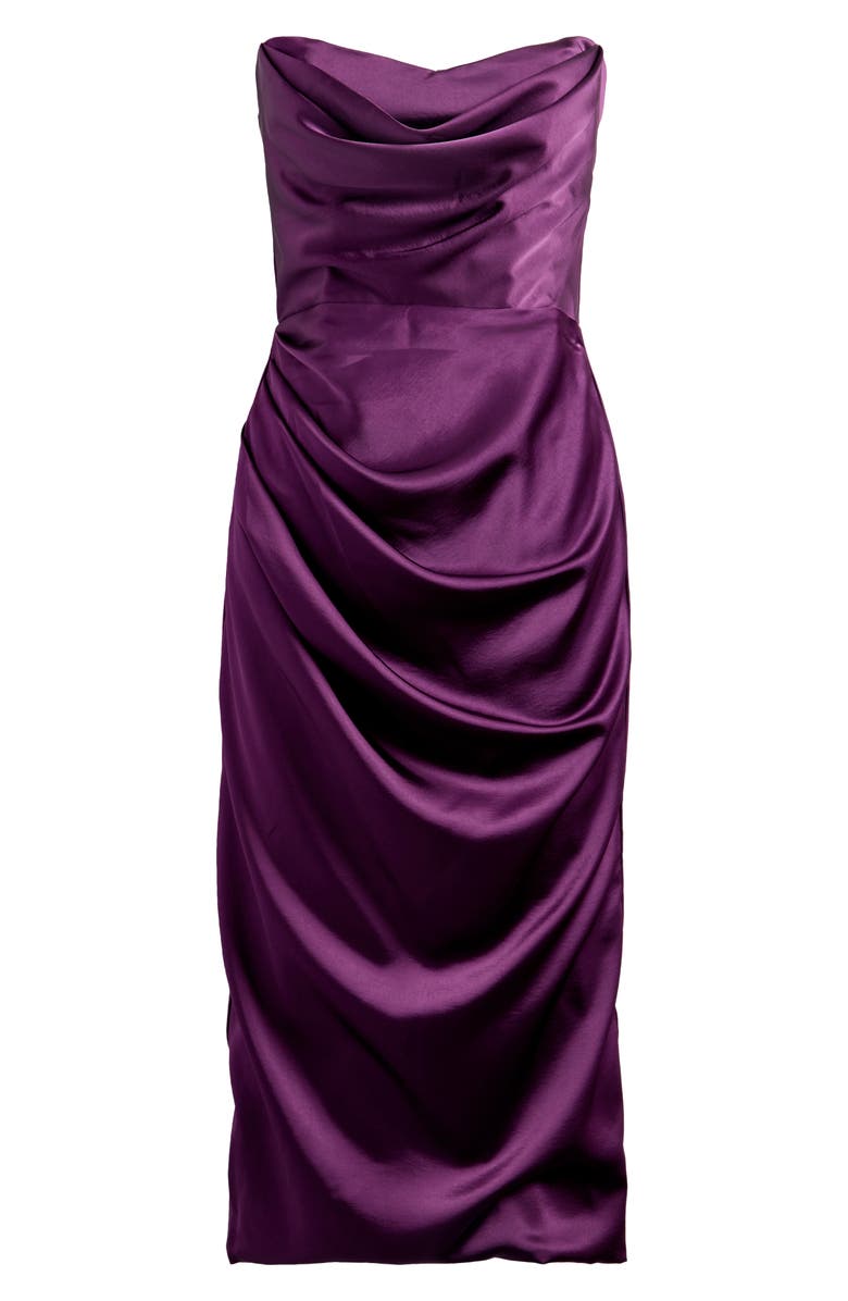 HOUSE OF CB Santana Strapless Satin Midi Dress, Alternate, color, Winter Bloom