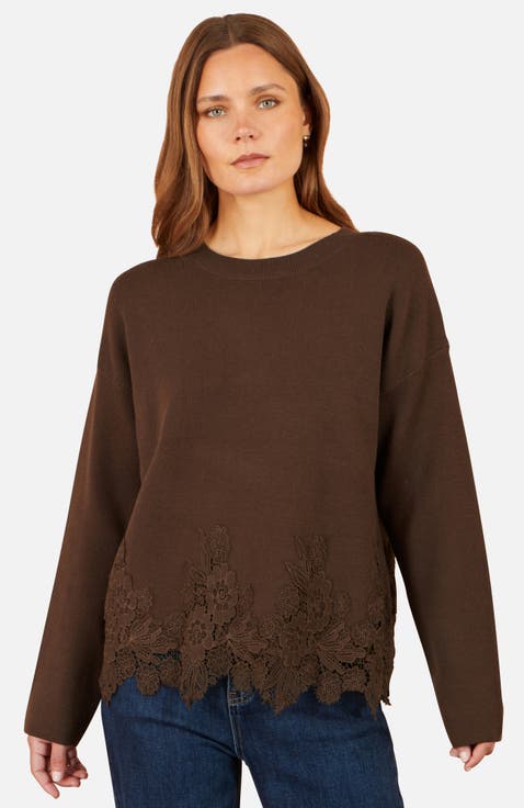 Relaxed Floral Lace Trim Jumper