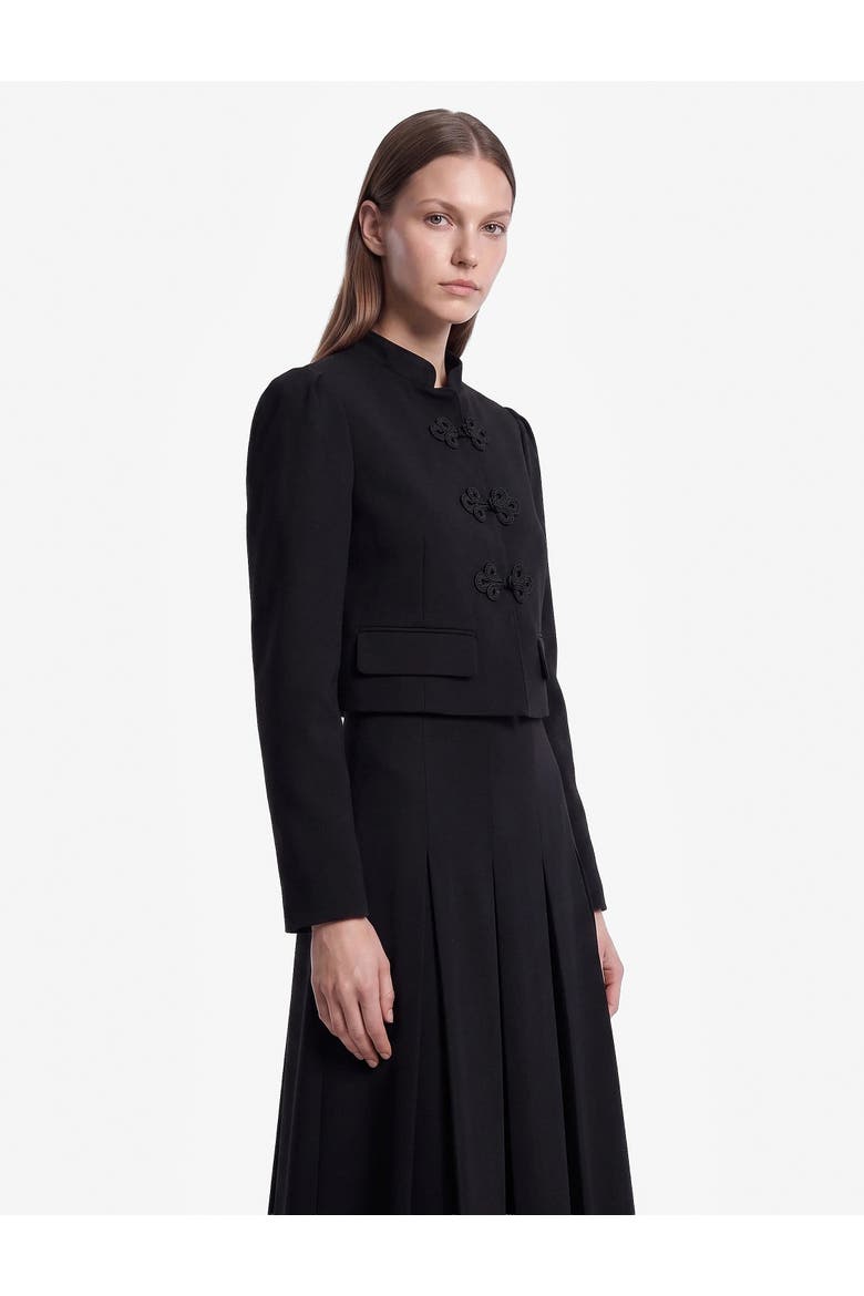 Mandarin Collar Long Sleeve Crop Napoleon Jacket, Alternate, color, BLACK