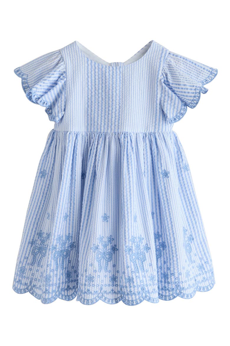 Kids' Stripe Broderie Flutter Sleeve Dress, Main, color, BLUE