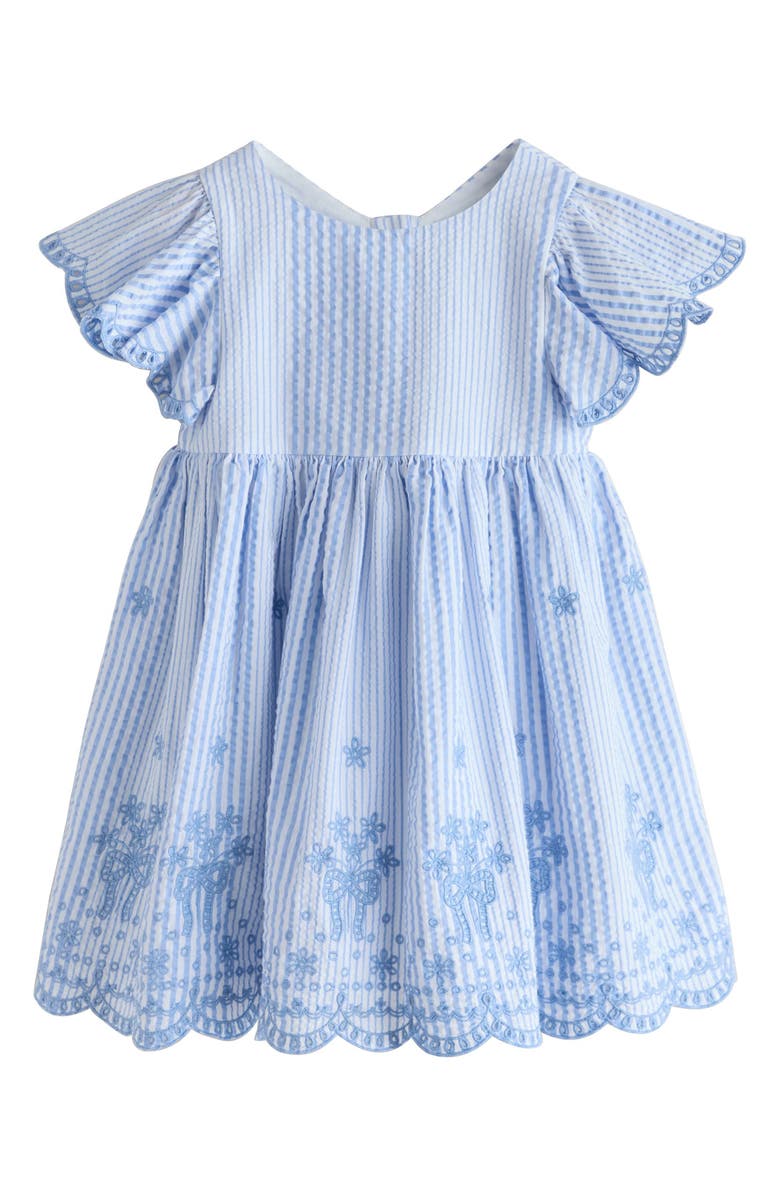 NEXT Kids' Stripe Broderie Flutter Sleeve Dress, Main, color, Blue