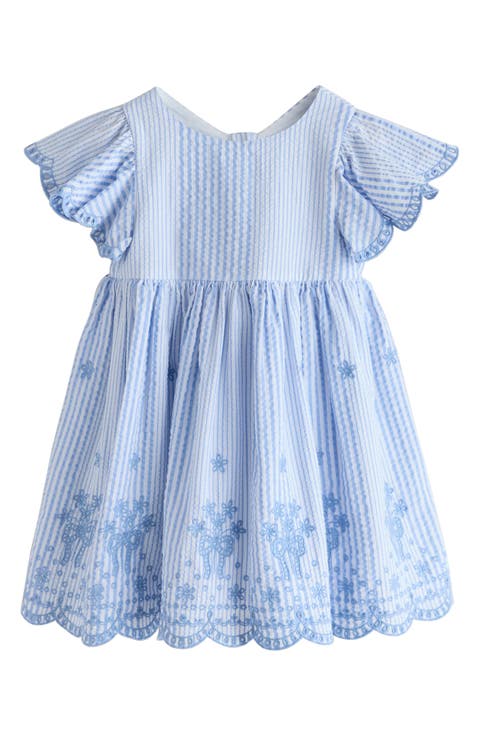 Kids' Stripe Broderie Flutter Sleeve Dress (Baby, Toddler & Little Kid)