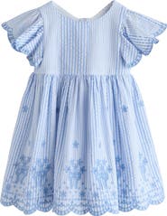 NEXT Kids' Stripe Broderie Flutter Sleeve Dress