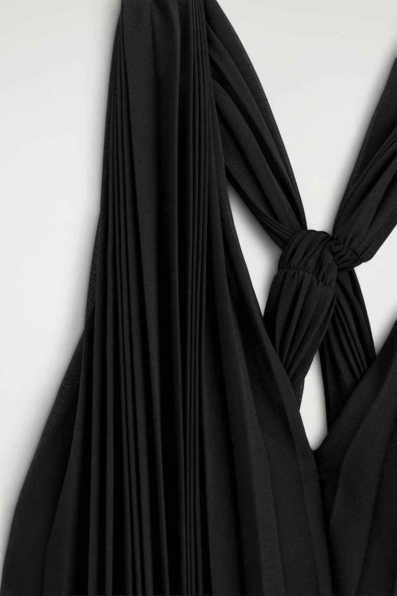 Tie-detail Pleated Georgette Maxi Dress, Alternate, color, BLACK