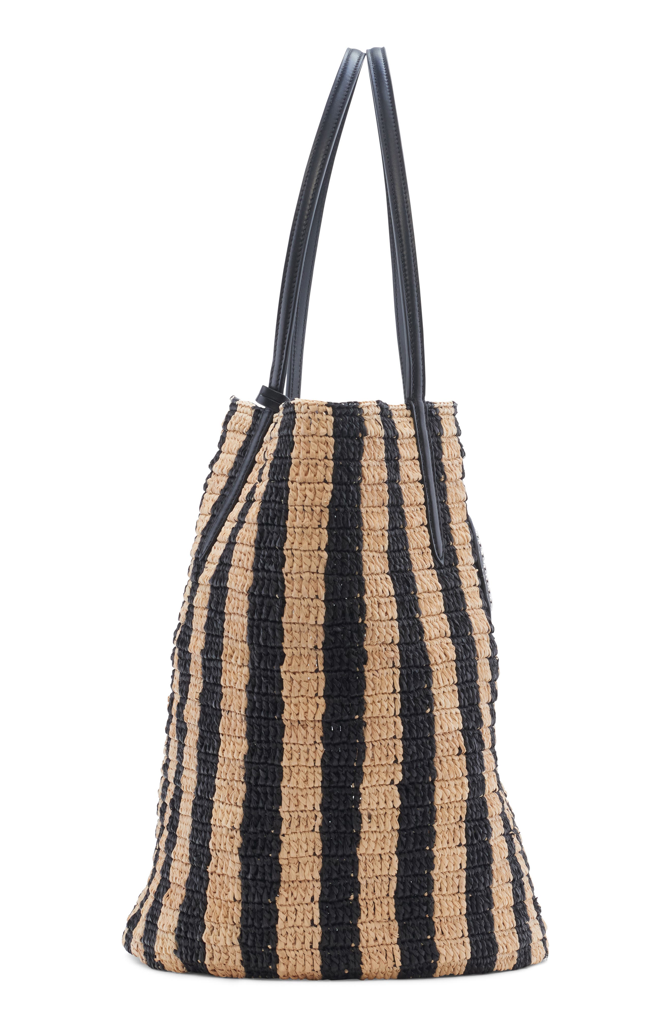 Valentino Garavani VLOGO Signature Crochet Raffia Tote, Alternate, color, Natural/ Black