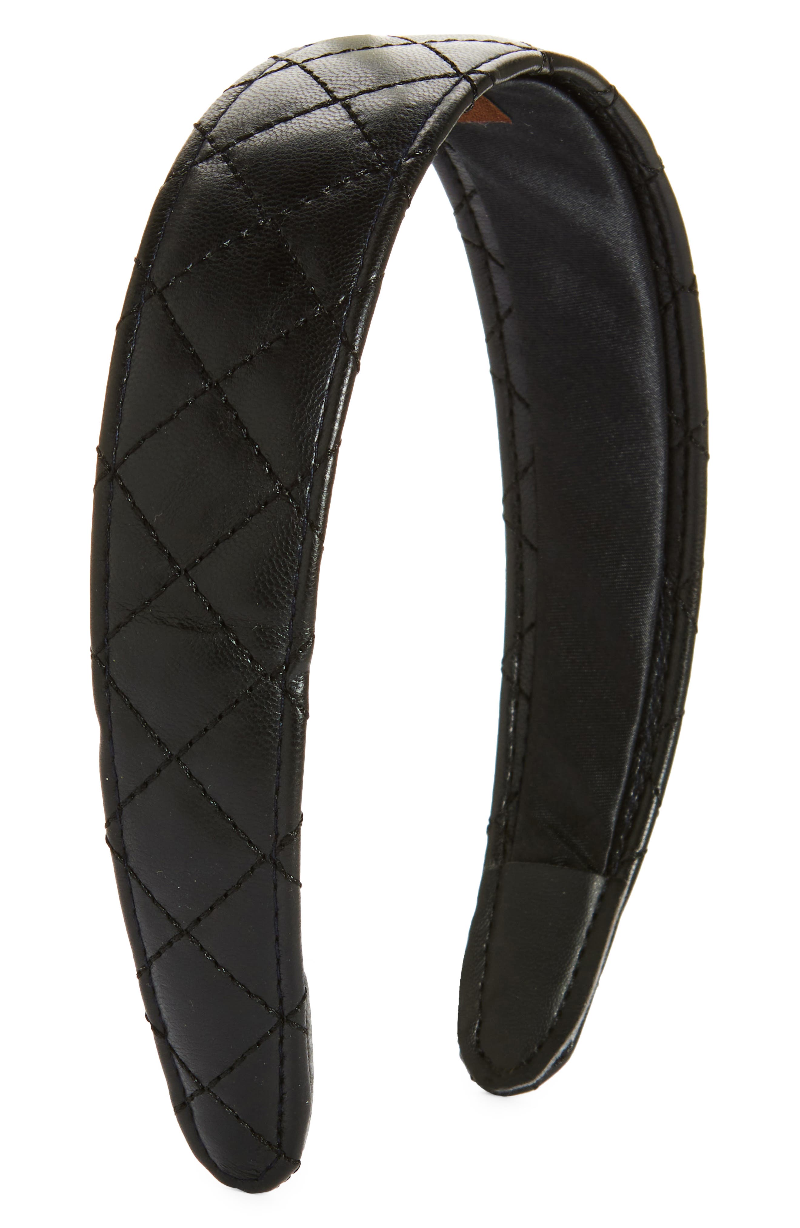 Tasha Wide Quilted Faux Leather Headband in Black 
