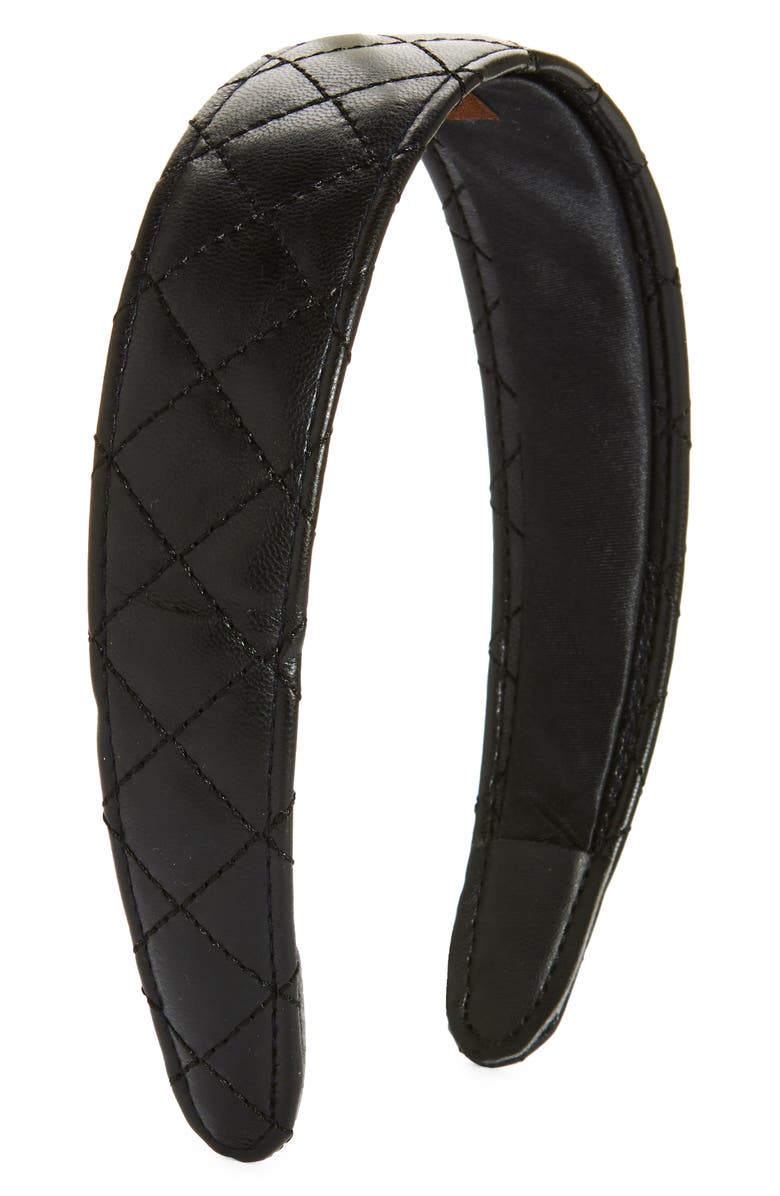 Tasha Wide Quilted Faux Leather Headband, Main, color, Black