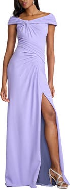 Tadashi Shoji Off the Shoulder Crepe Column Gown
