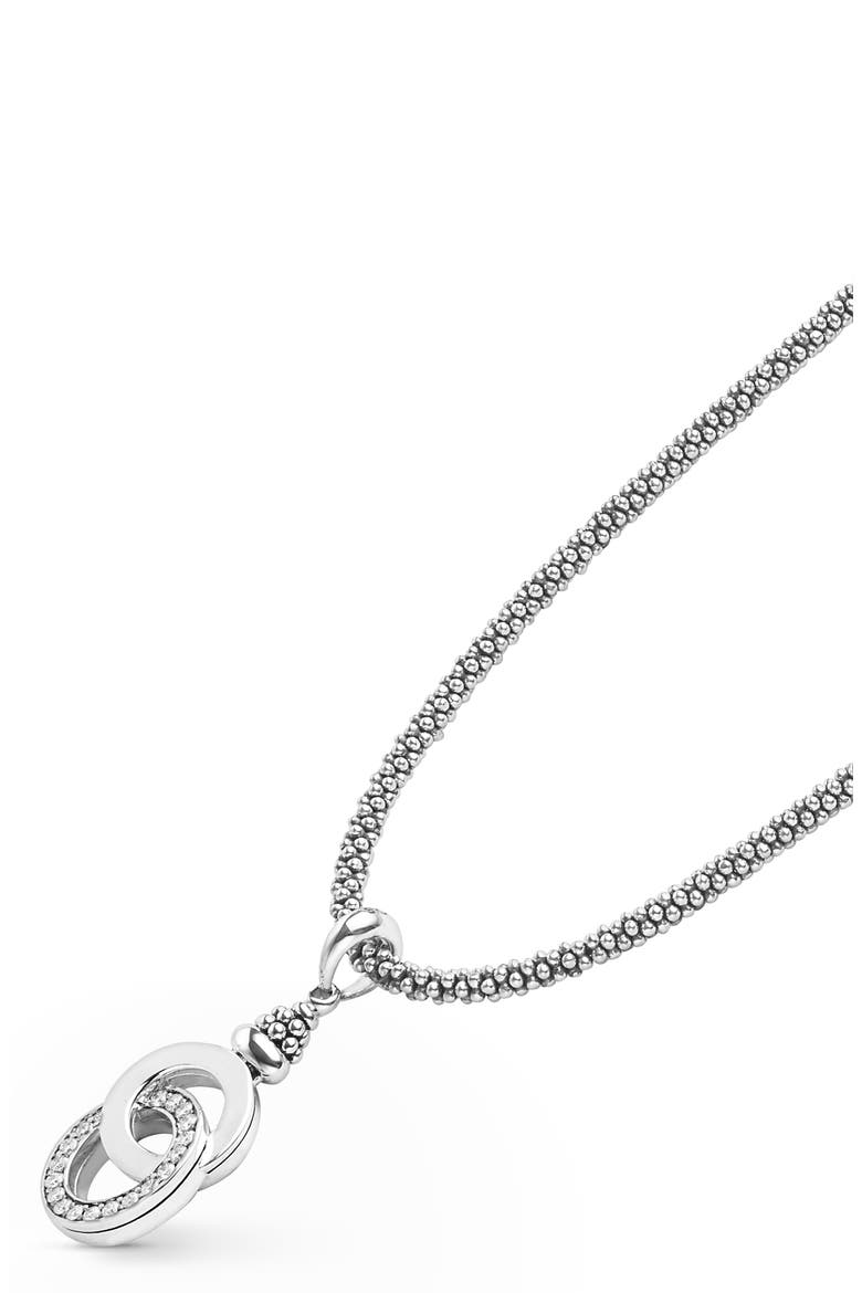 Signature Caviar Interlocking Diamond Pendant Necklace, Alternate, color, SILVER